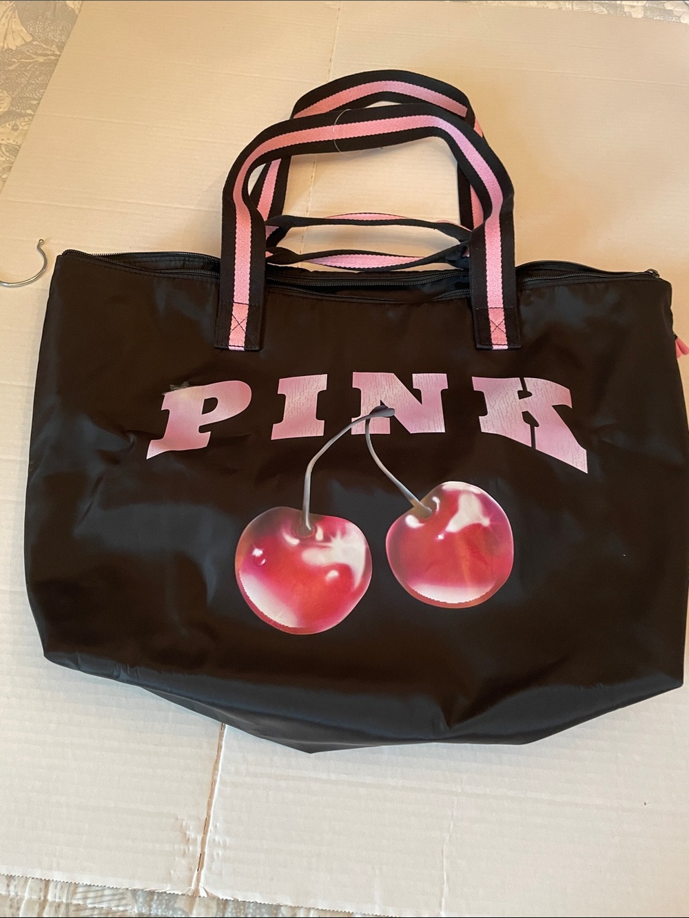 PINK Victoria's Secret Black Tote with Pink Cherry Graphic